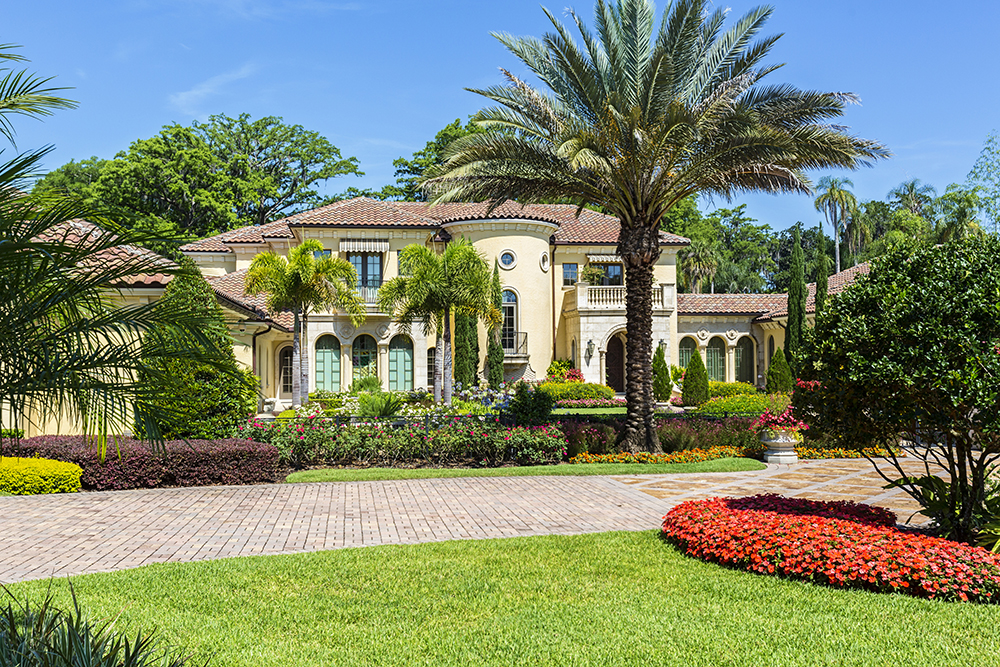 A beautiful estate rests quietly on a summers day.